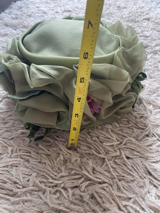 Vintage Style Green Hat Chiffon Covered Crown Of Flowers Garden Tea main image 4